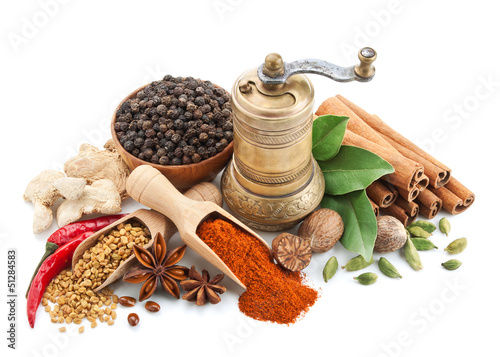 composition with different spices and herbs isolated