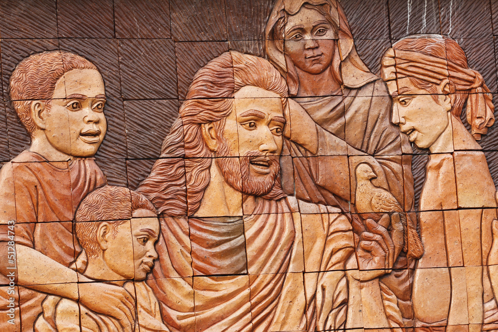 Naklejka premium Christ the sculpture stone carving.