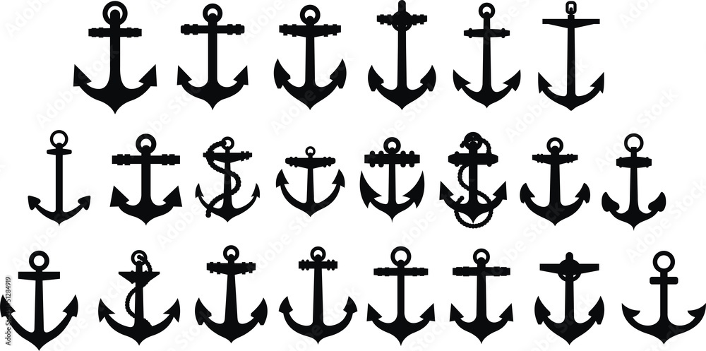 Anchor silhouettes set Stock Vector | Adobe Stock
