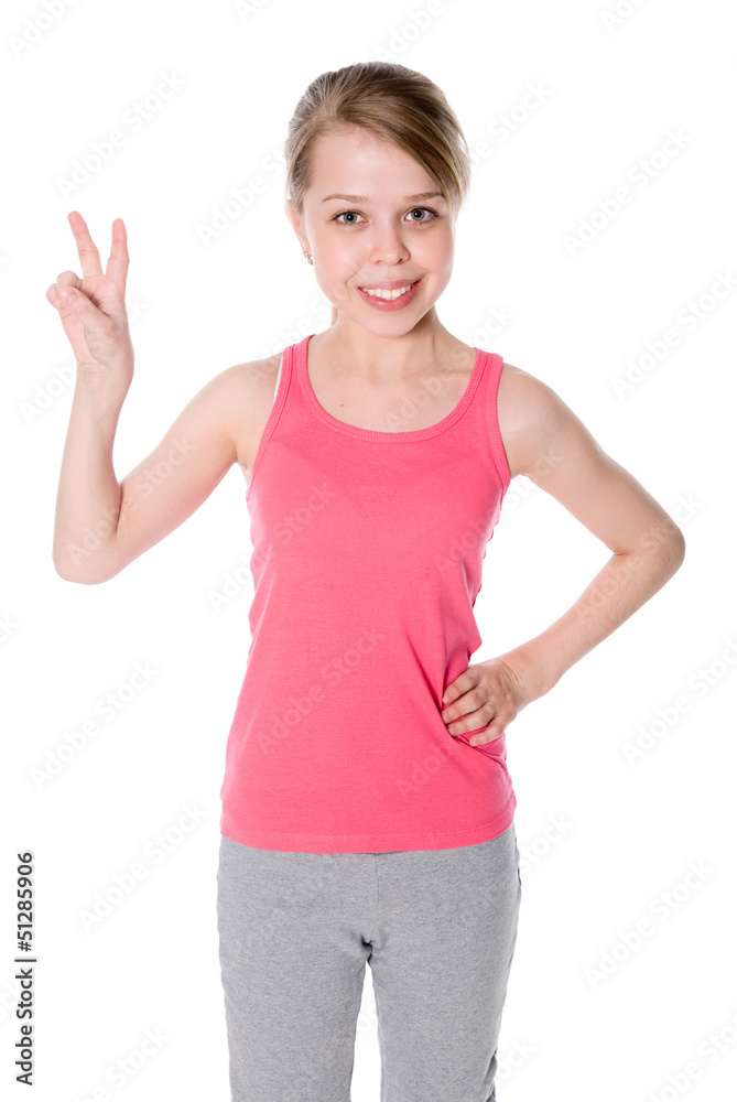 Beautiful Girl Giving Victory Sign Beautiful Girl Giving Victory Sign