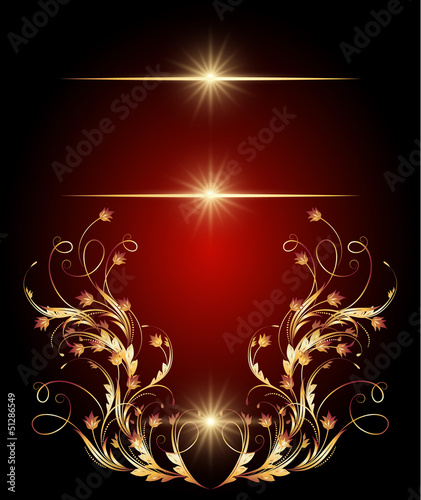 Background with stars and golden ornament