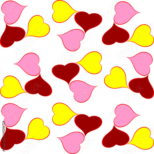 red yellow pink hearts in seamless background