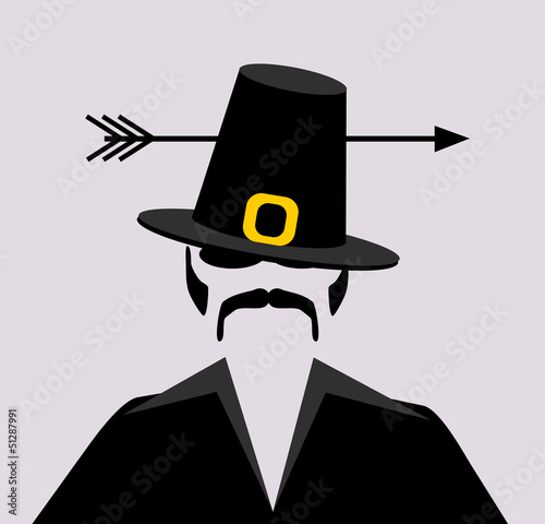 pilgrim with arrow through hat