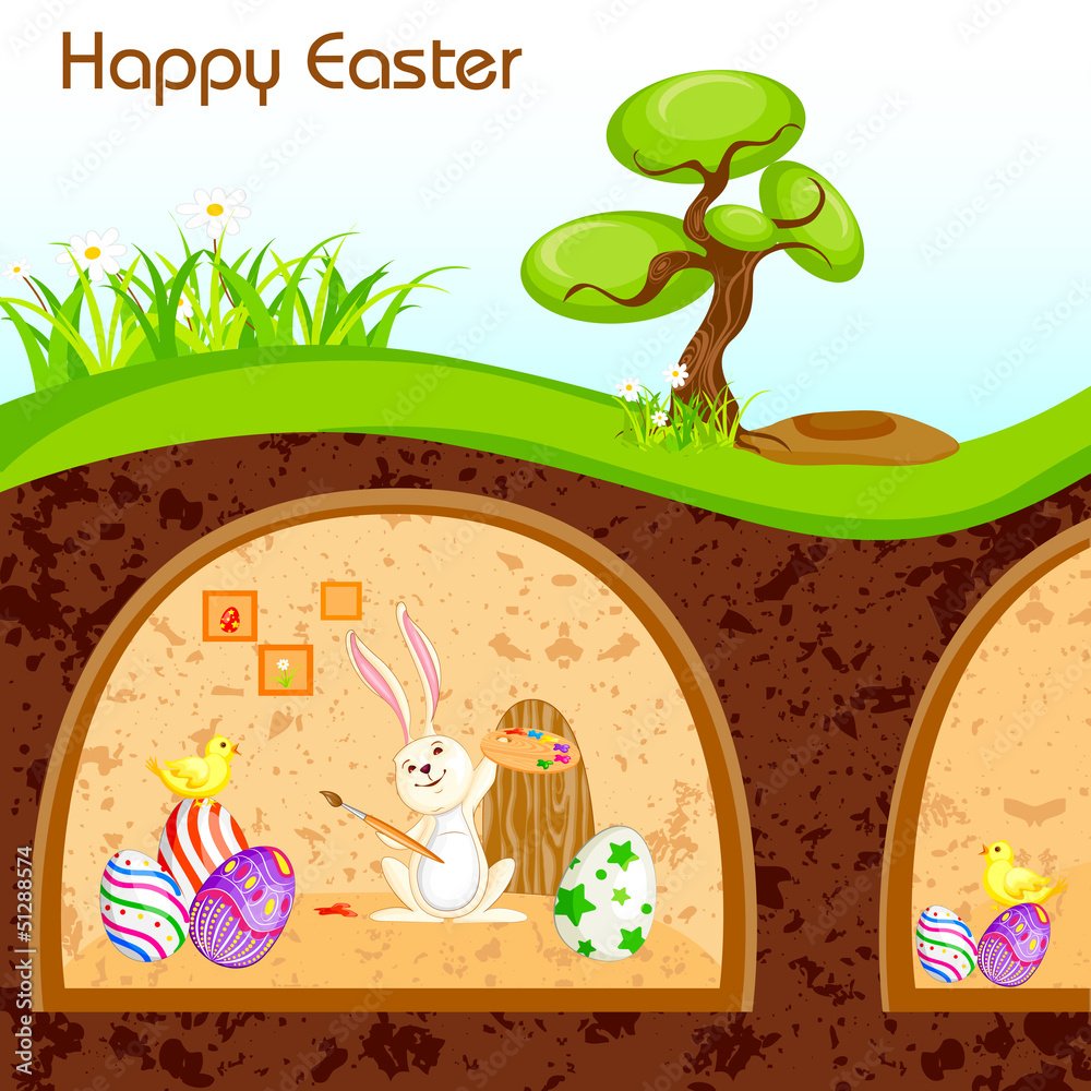 Obraz premium vector illustration of bunny painting Happy Easter egg in