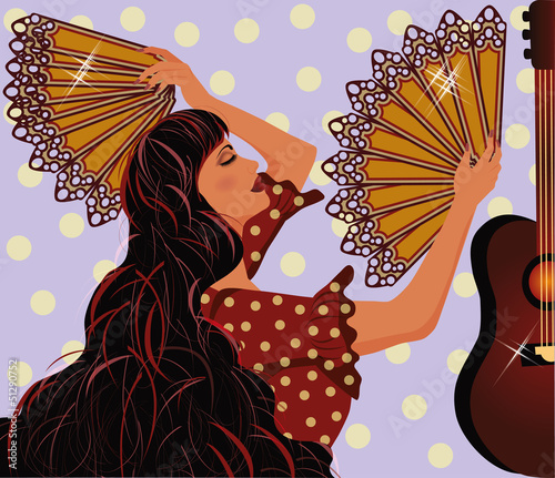 Flamenco spanish girl and guitar, vector illustration