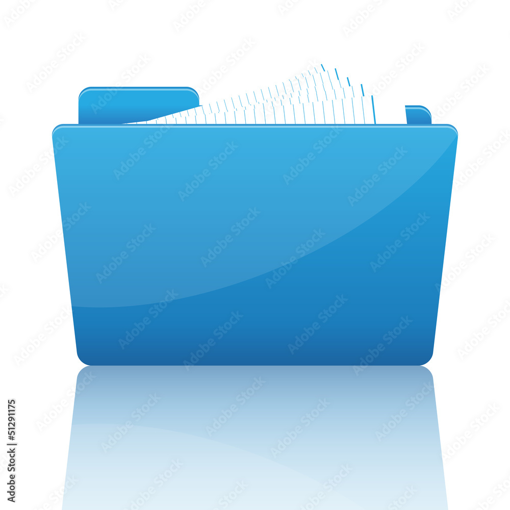 Blue file folder with paper