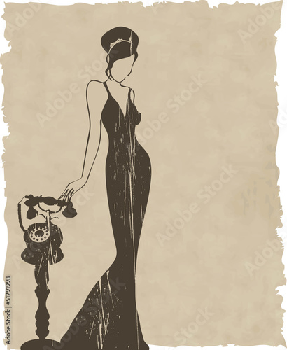 the Vector vintage retro woman silhouette background