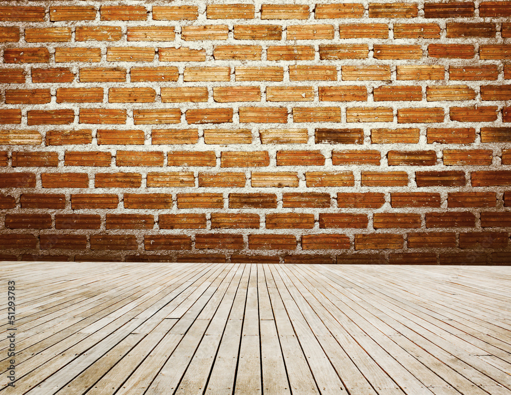 Wood Floor And Bricks Wall