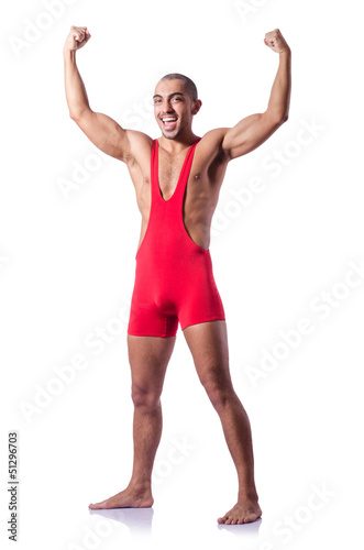 Young wrestler isolated on the white