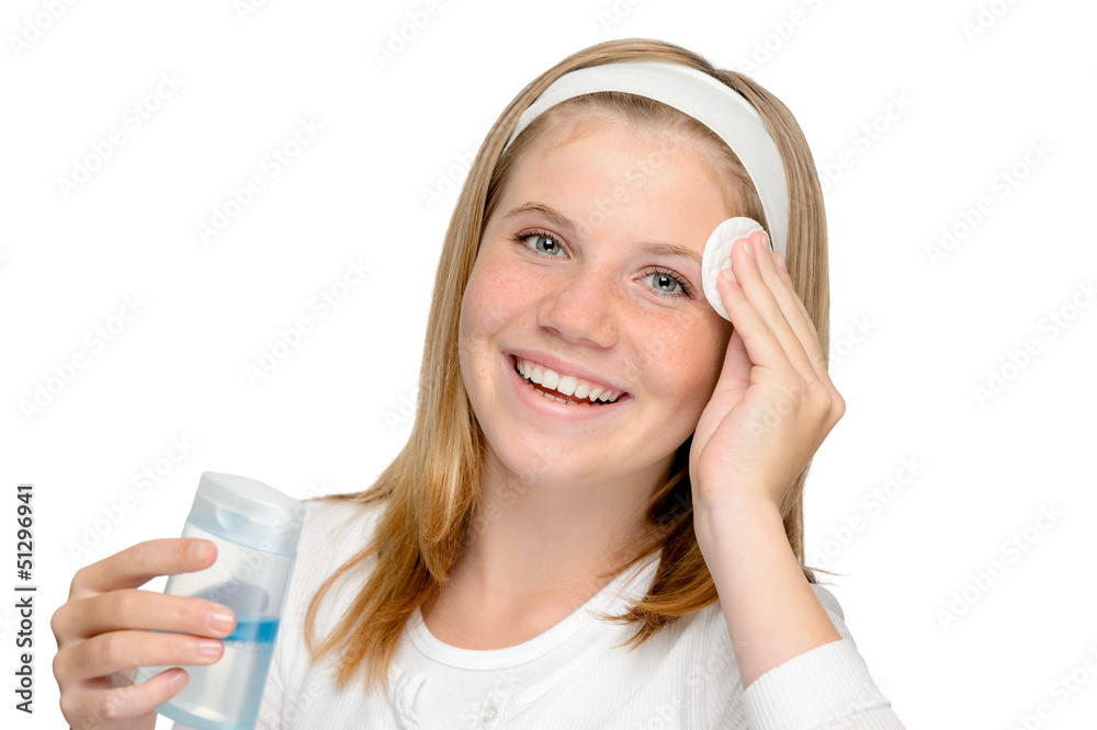 Young cheerful girl removing make-up cleansing pad Young cheerful girl removing make-up cleansing pad