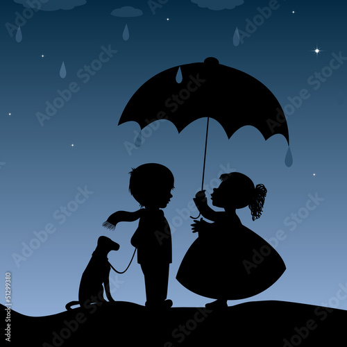 Kids with an umbrella