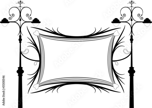 Vintage lanterns and signboard