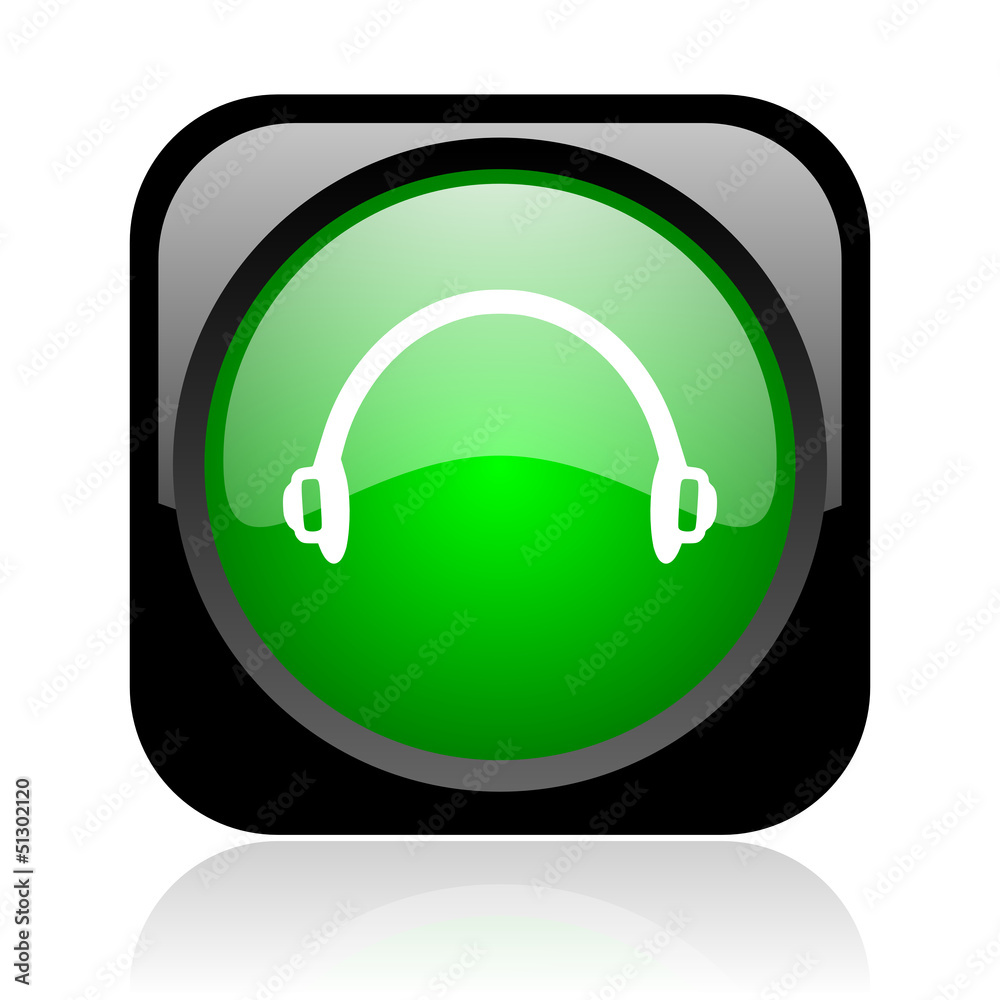 headphones black and green square web glossy icon headphones black and green square web glossy icon