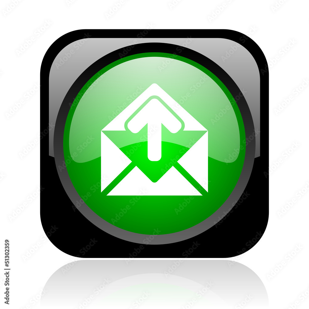 mail black and green square web glossy icon