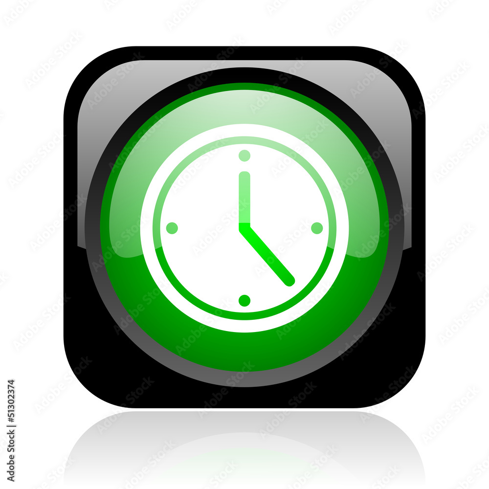 clock black and green square web glossy icon clock black and green square web glossy icon
