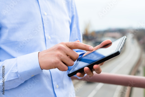 engineer is using the digital tablet