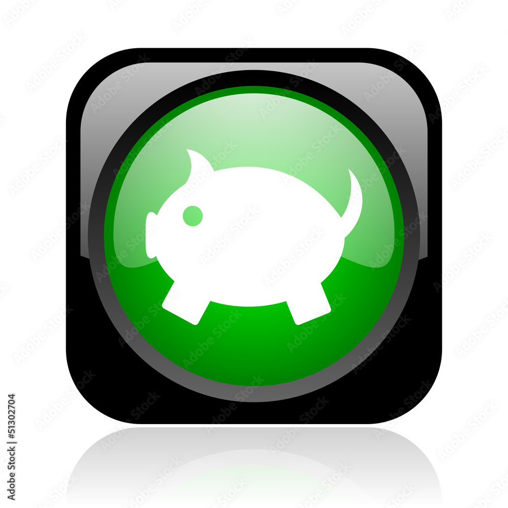 piggy bank black and green square web glossy icon piggy bank black and green square web glossy icon