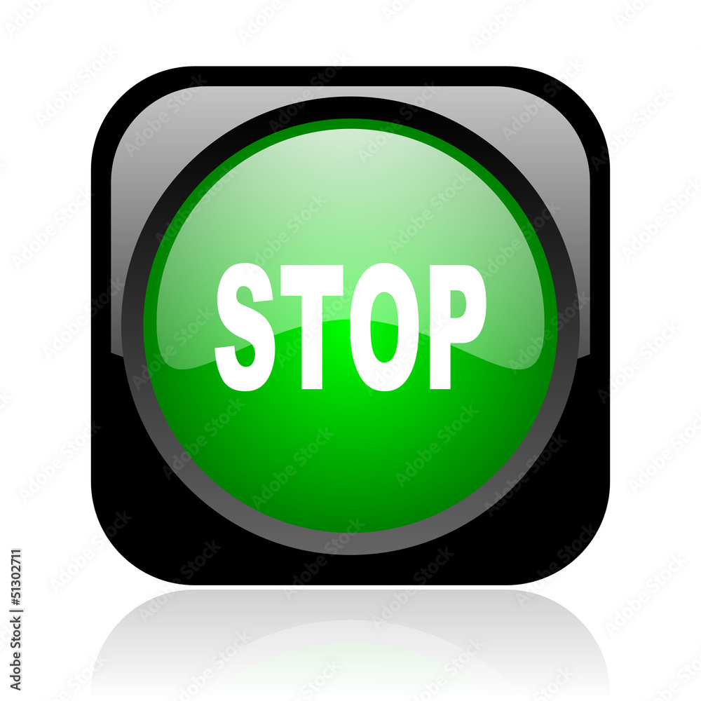 stop black and green square web glossy icon stop black and green square web glossy icon