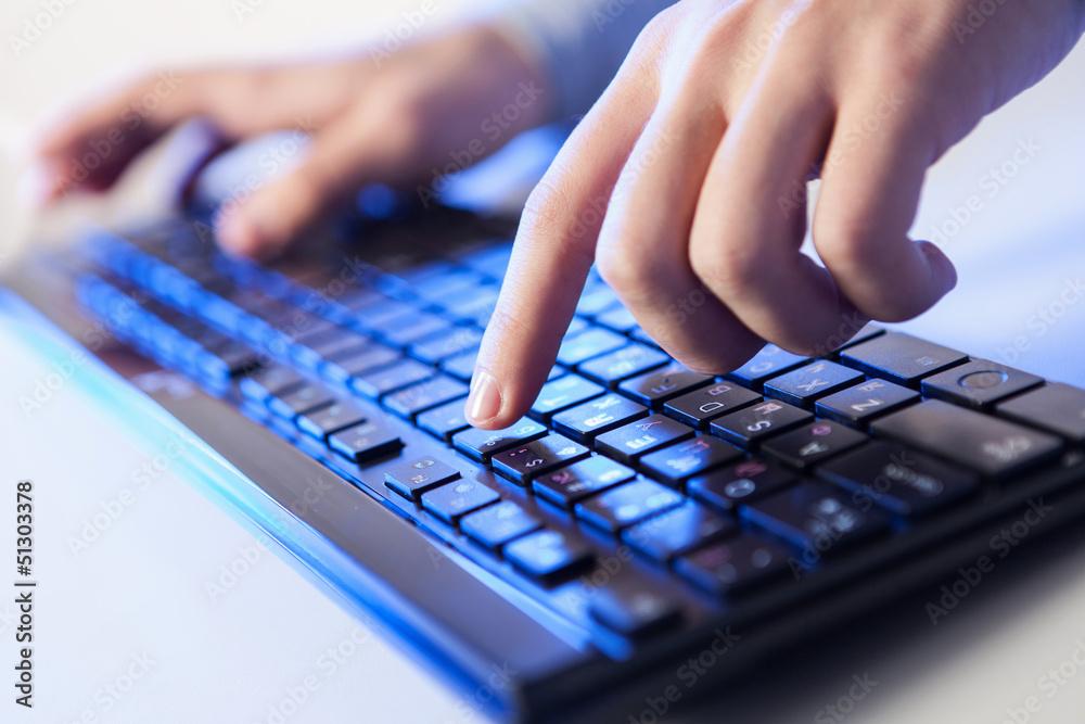 Click! Hands of a man on keyboard Click! Hands of a man on keyboard