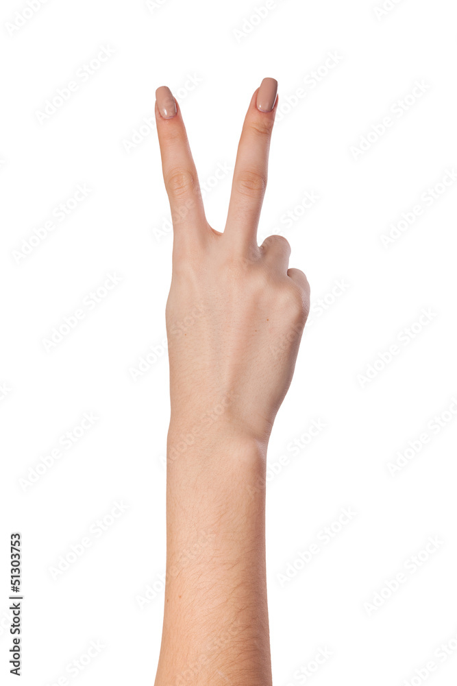 Hand gesture number four closeup isolated on white Hand gesture number four closeup isolated on white