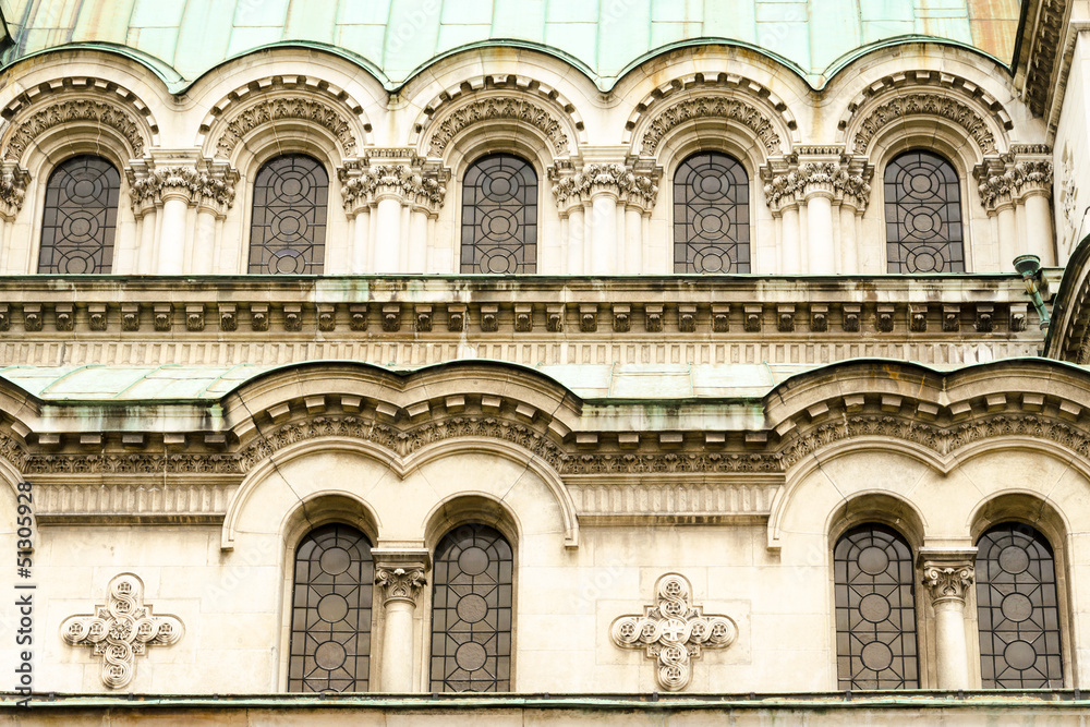 A series of small and large windows of the Alexander Nevsky Cath