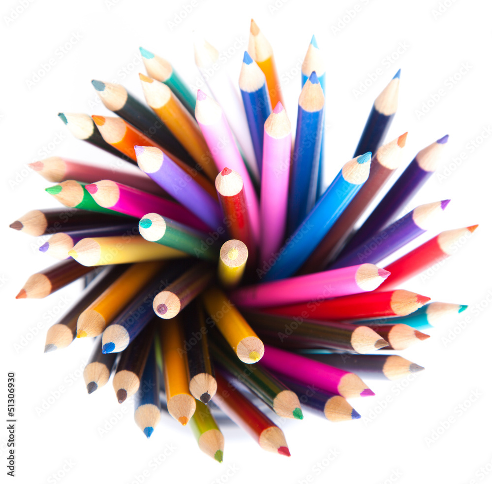 Cup with colorful Pencils isolated on a white background Cup with colorful Pencils isolated on a white background