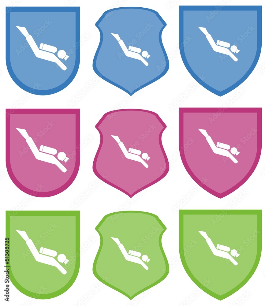 Plongeur sous-marin dans un blason Plongeur sous-marin dans un blason
