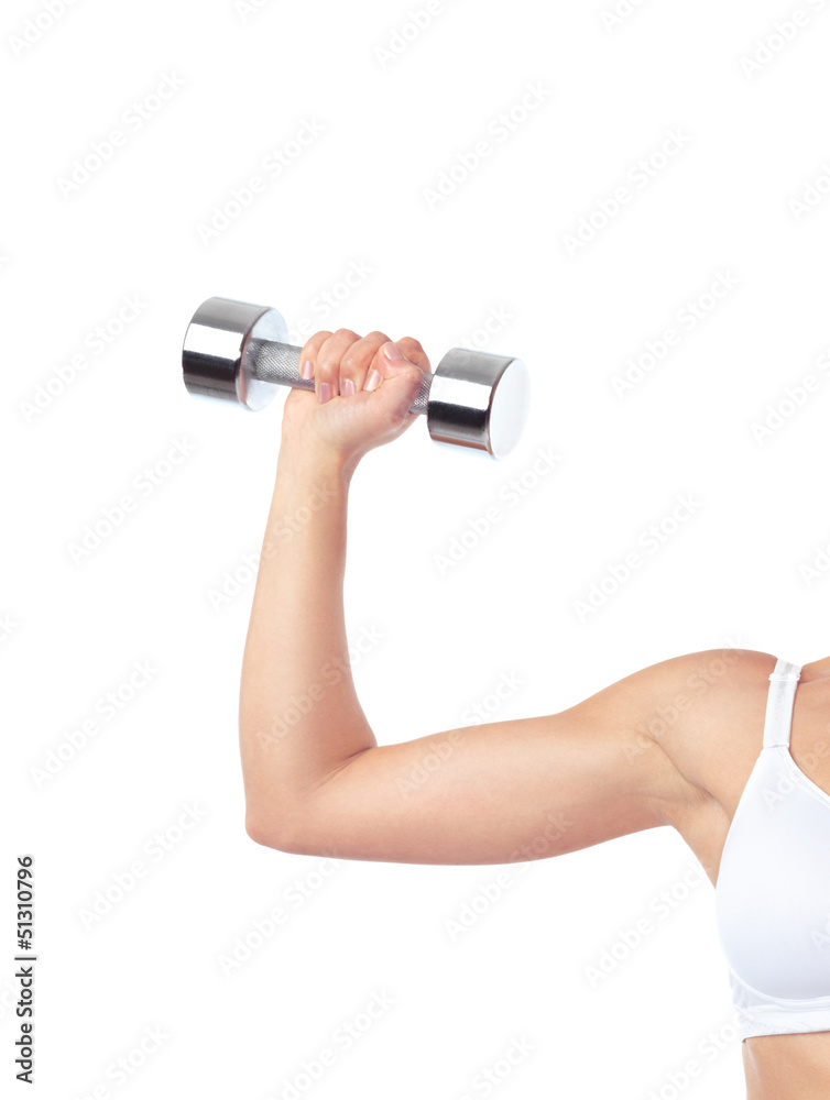 Arm of woman exercising with weight Arm of woman exercising with weight