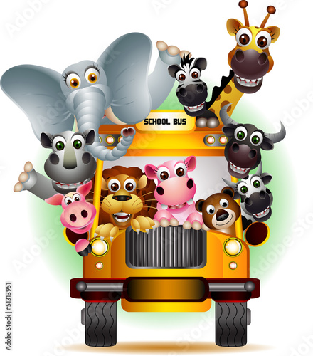 safari animals in yellow car
