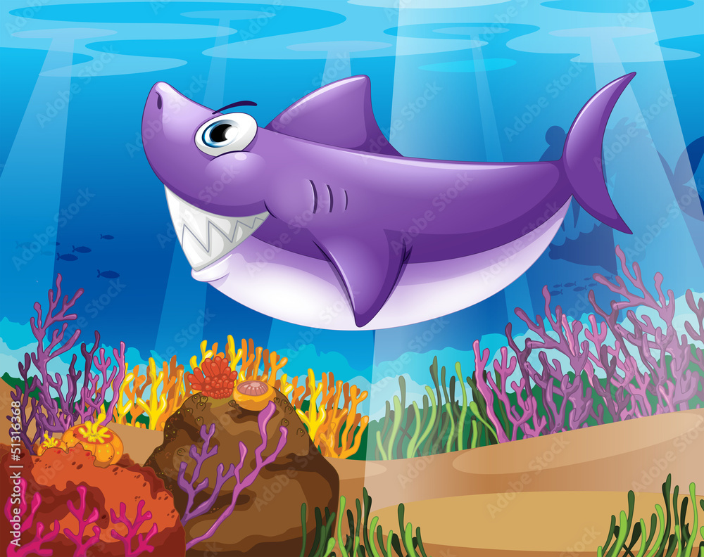 Obraz premium A shark smiling at the bottom of the sea