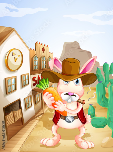 A rabbit holding a carrot