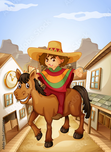 A young man with his horse strolling at the village