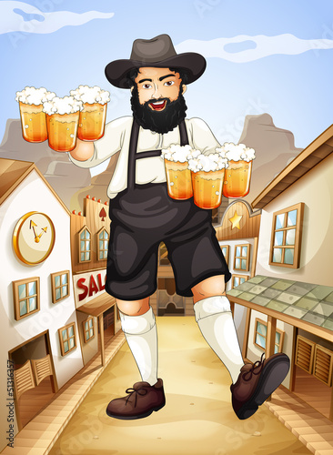A waiter with glasses of cold beers