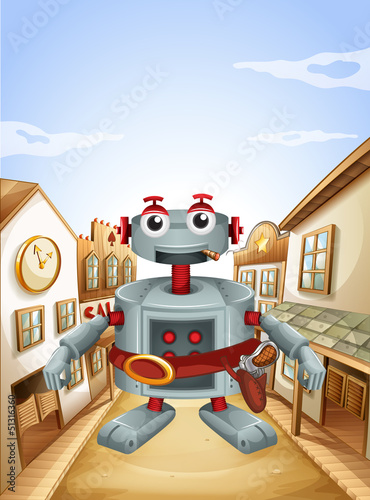 A village with a robot