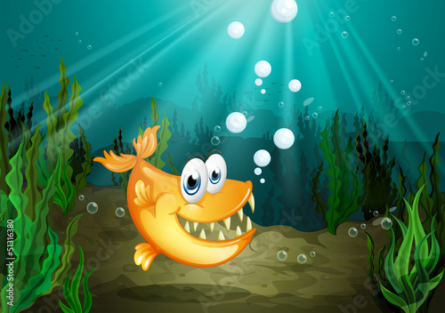 An orange fish with big fangs