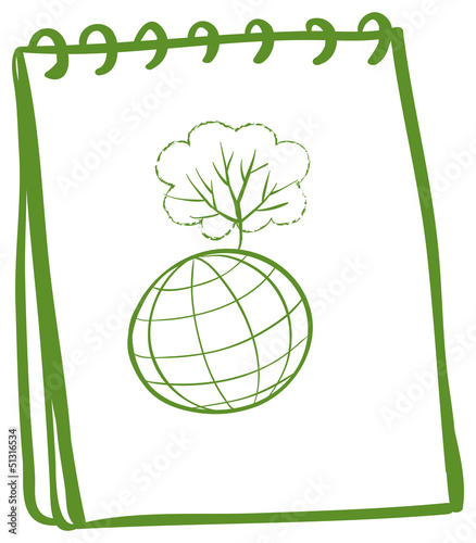 A green notebook with a globe at the front page
