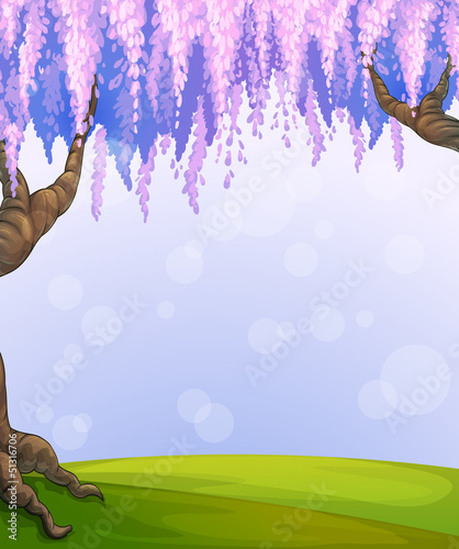 A park with two big trees