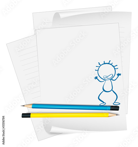 A paper with a drawing of an angry boy