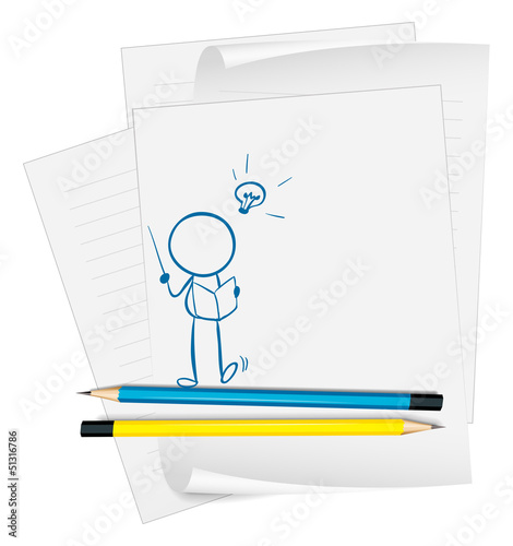 A paper with a sketch of a person reading