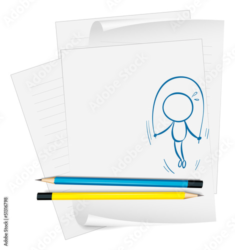 A paper with a sketch of a child playing jumping rope