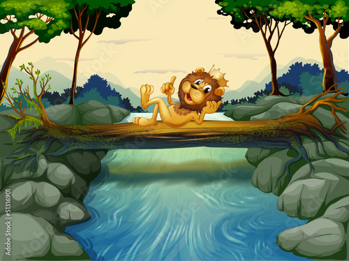 Fototapeta Naklejka Na Ścianę i Meble -  A lion with a crown at the river