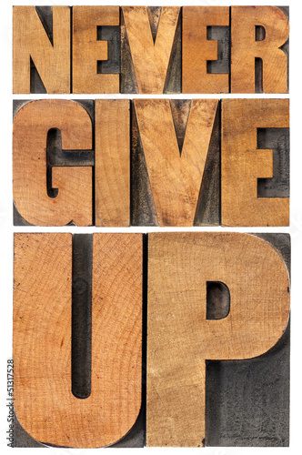 never give up in wood type