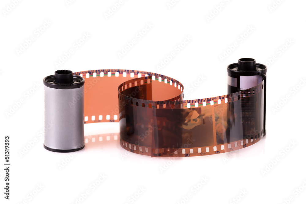 Close up image of an old 35 mm negative film strip