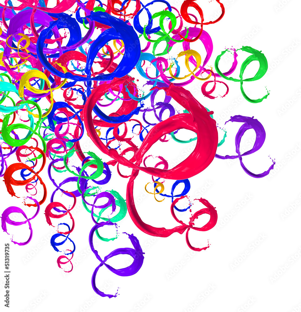Colored paint splashes isolated on white background