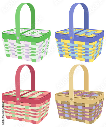 Colorful baskets on white background