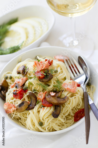 Capellini Pasta with Salmon and Vegetables