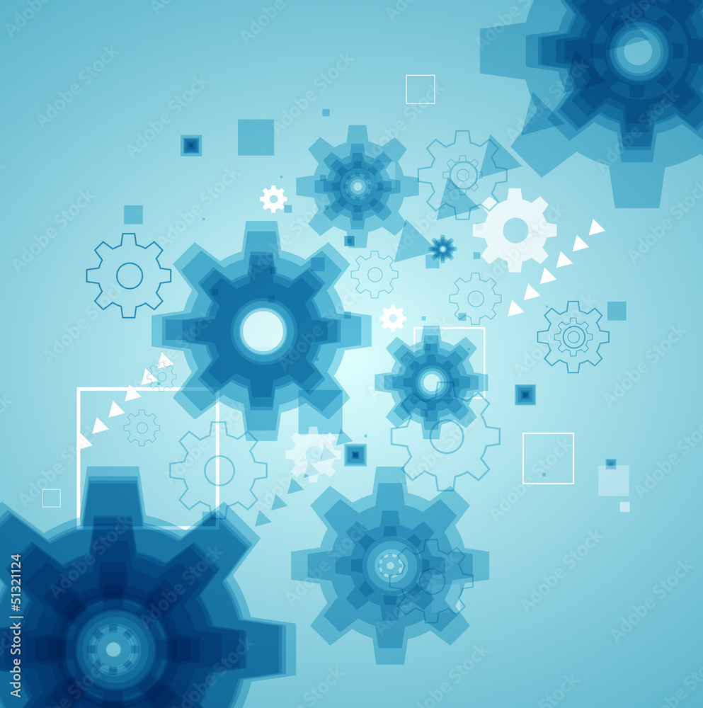 Vector abstract background with blue cogwheels.