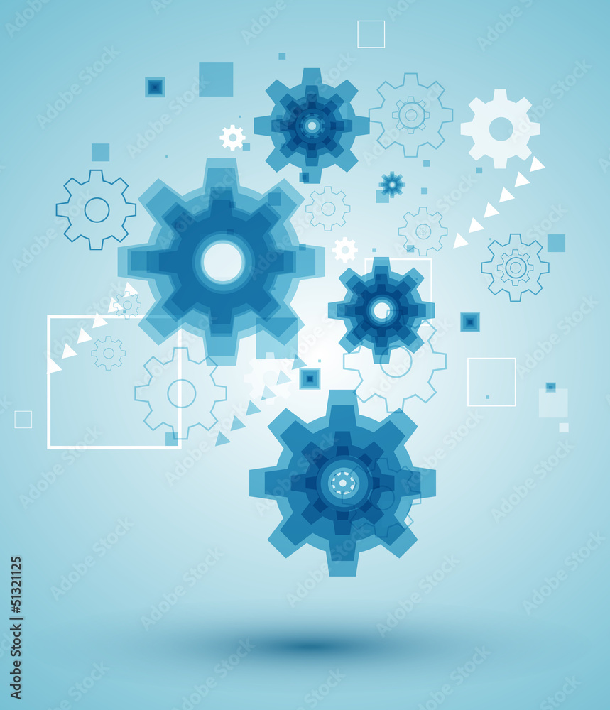 Vector abstract background with blue cogwheels.