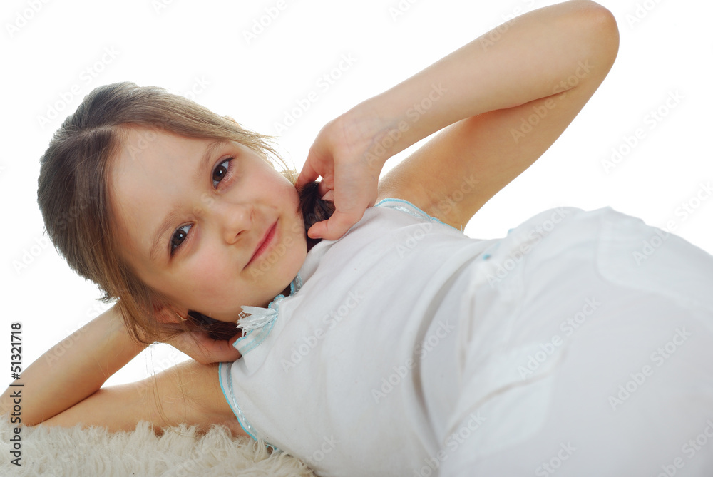 Stock image of happy girl, isolated on white