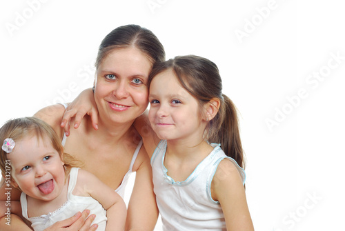 Obraz na płótnie Mother with daughters isolated on white w salonie